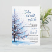 Invitation Fête de bébé sous l'arbre de Noël bleu (Debout devant)
