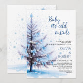 Invitation Fête de bébé sous l'arbre de Noël bleu (Devant / Derrière)