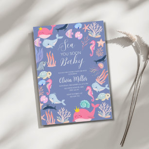 Invitation Fête de Bébé Sous l'Eau Aquarelle Animaux Océaniqu