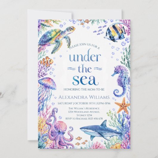 Invitation Fête de bébé Sous Les Mers Océan Animaux (Devant)
