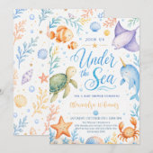 Invitation Fête de Bébé Sous l'Océan à l'Aquarelle (Devant / Derrière)