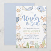 Invitation Fête de Bébé Sous l'Océan Animaux Marins (Devant / Derrière)