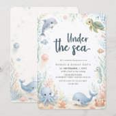 Invitation Fête de Bébé Sous l'Océan Animaux Marins (Devant / Derrière)