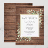 Invitation Fête de bébé / Sprinkle de feuillage en bois rusti (Devant / Derrière)