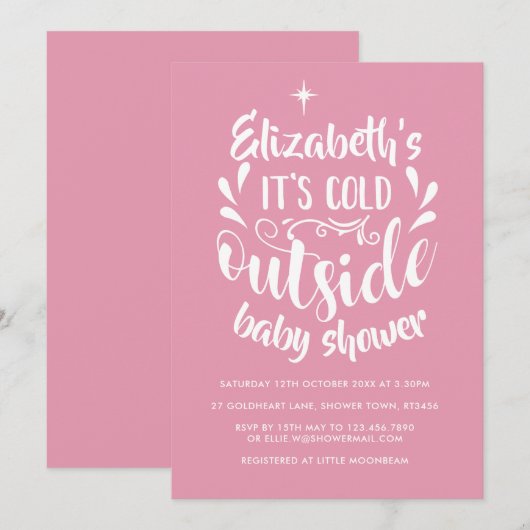 Invitation Fête de Bébé / Sprinkle Rose Froid à l'Extérieur (Devant / Derrière)