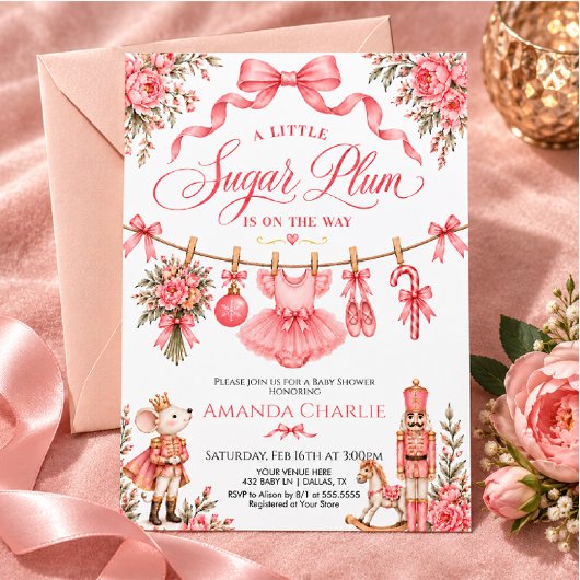 Invitation Fête de bébé Sugar Plum Nutcracker Clothesline Gir