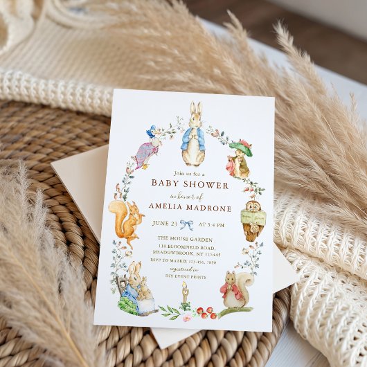 Invitation Fête de bébé sur le thème de Beatrix Potter Peter 