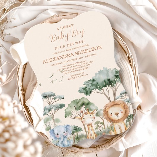 Invitation Fête de bébé sur le thème de la jungle mignonne