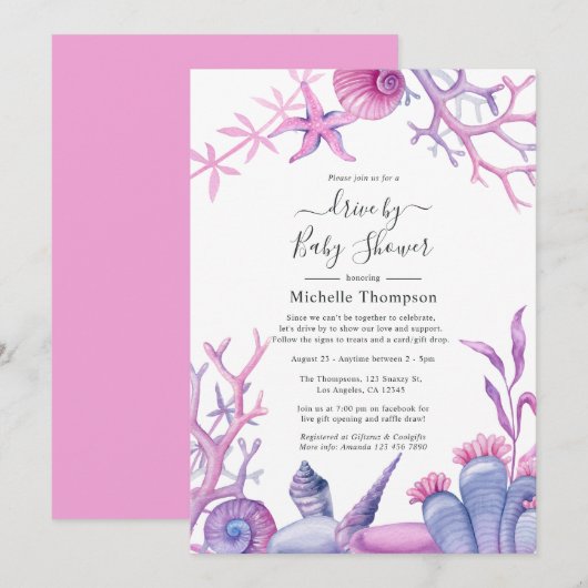 Invitation Fête de bébé sur le thème de l'océan à l'aquarelle (Devant / Derrière)