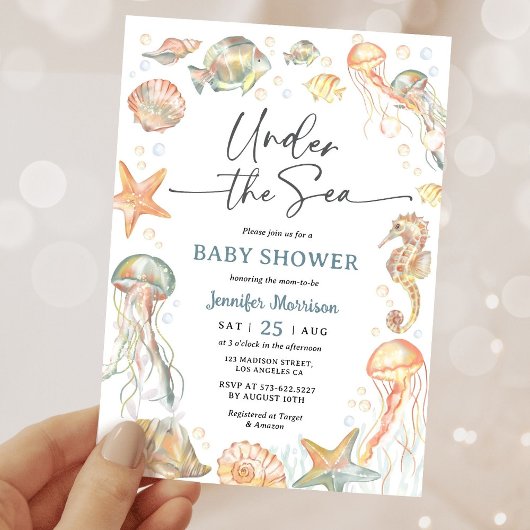 Invitation Fête de Bébé sur le Thème de l'Océan Sous la Mer G