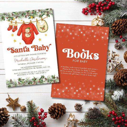 Invitation Fête de bébé sur le thème de Noël avec demande de
