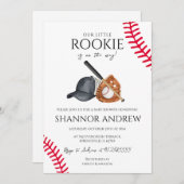 Invitation Fête de bébé sur le thème du baseball Little Slugg (Devant / Derrière)