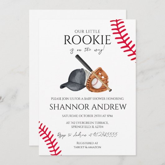 Invitation Fête de bébé sur le thème du baseball Little Slugg (Devant / Derrière)