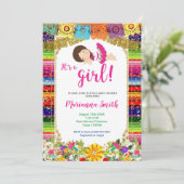 Invitation Fête de bébé sur le thème floral d'une fille mexic (Debout devant)
