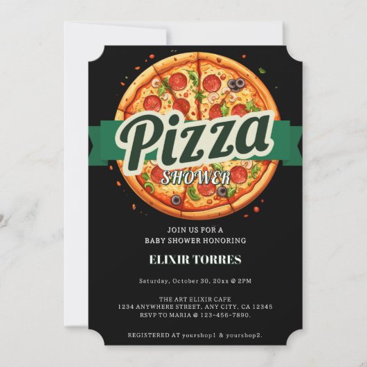 Invitation Fête de Bébé sur le thème Pizza Moderne (Devant)