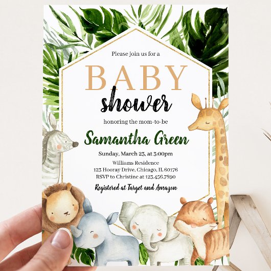 Invitation Fête de Bébé sur les Animaux de Safari