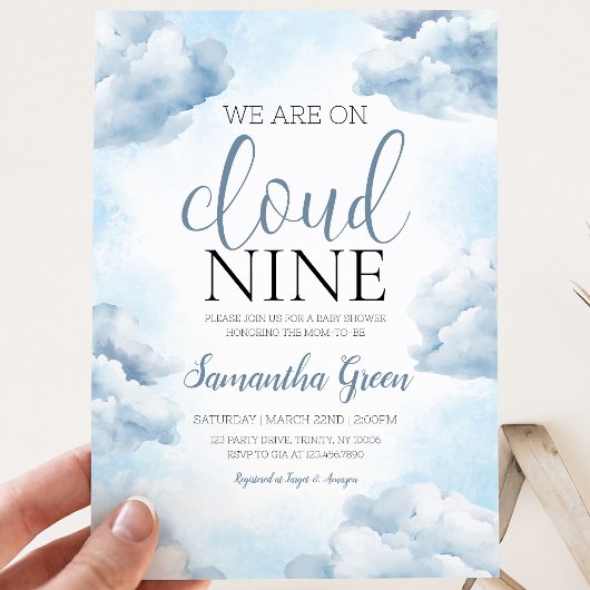 Invitation Fête de bébé sur un nuage 9