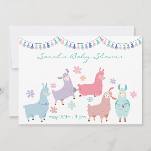 Invitation Fête de bébé surprise avec des lamas dansants (Devant)