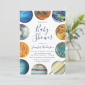 Invitation Fête de Bébé Système Solaire Planètes Aquarelle (Debout devant)