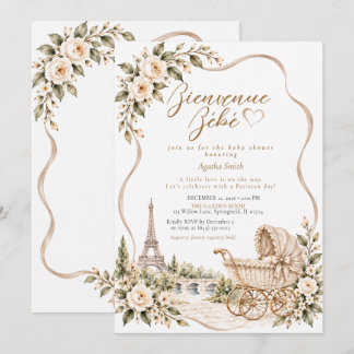 Invitation Fête de bébé Taupe Jardin Floral Parisien