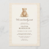 Invitation Fête de bébé Teddy Bear Neutral Gingham (Devant)