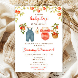 Invitation Fête de bébé tenue de ligne de pomme automne garço