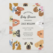 Invitation Fête de bébé tête de toutes sortes de chiens (Devant / Derrière)
