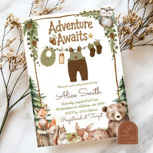 Invitation Fête de Bébé Thème Aventure en Forêt Boisée