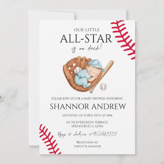 Invitation Fête de bébé thème baseball Little Slugger (Devant)