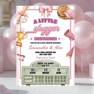 Invitation Fête de Bébé Thème Baseball Petite Frappeuse
