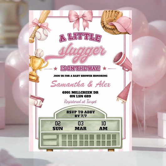Invitation Fête de Bébé Thème Baseball Petite Frappeuse