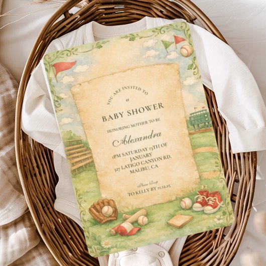 Invitation Fête de bébé thème baseball vintage