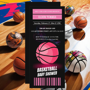 Invitation Fête de bébé thème basket-ball rose moderne