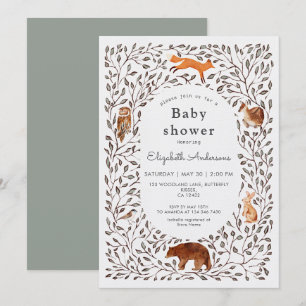Invitation Fête de Bébé Thème Copains de la Forêt Genre Neutr