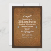 Invitation Fête de Bébé Thème Cuir Brun Rustique Occidental (Dos)