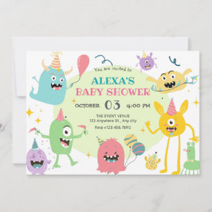 Invitation Fête de bébé thème monstre drôle coloré