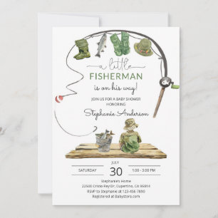Invitation Fête de Bébé Thème Pêche Rustique
