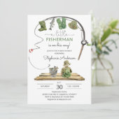 Invitation Fête de Bébé Thème Pêche Rustique (Debout devant)