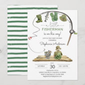 Invitation Fête de Bébé Thème Pêche Rustique (Devant / Derrière)