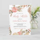Invitation Fête de bébé thème Rose Pêche Crème Florale (Debout devant)