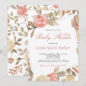 Invitation Fête de bébé thème Rose Pêche Crème Florale (Devant / Derrière)