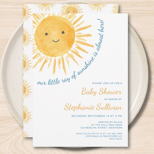 Invitation Fête de Bébé Thème Soleil Garçon