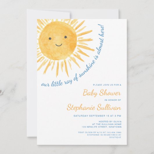 Invitation Fête de Bébé Thème Soleil Garçon (Devant)