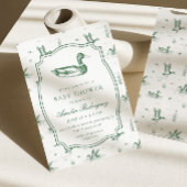 Invitation Fête de bébé toile Canard colvert neutre Gingham