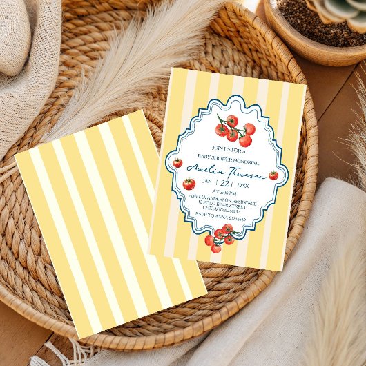 Invitation Fête de Bébé Tomate Thème Italien