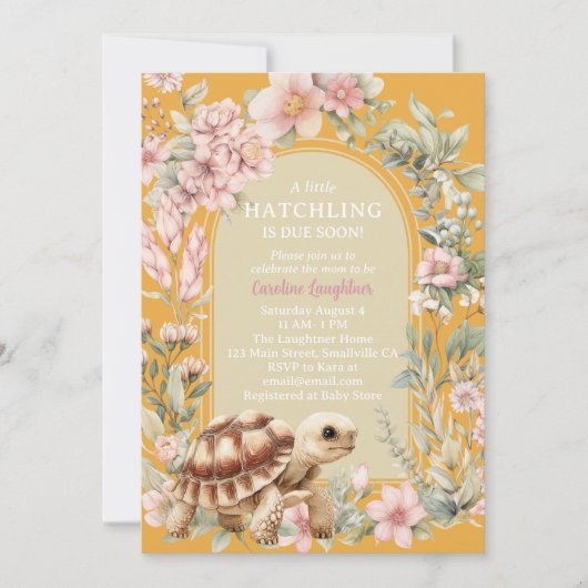 Invitation Fête de bébé Tortue Fille (Devant)