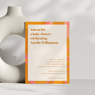 Invitation Fête de Bébé Tourbillon Rétro Rose Orange Gras