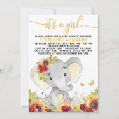 Invitation Fête de bébé Tournesol Papillon Éléphant (Devant)