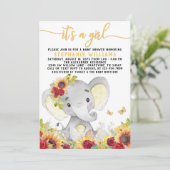 Invitation Fête de bébé Tournesol Papillon Éléphant (Debout devant)