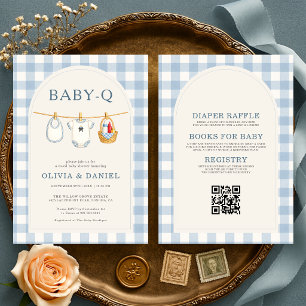 Invitation Fête de bébé tout-en-un Baby-Q Bleu Gingham